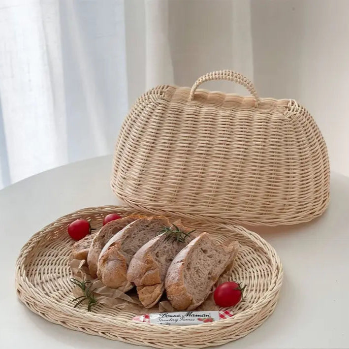 Rattan Bread Basket with Woven Cover