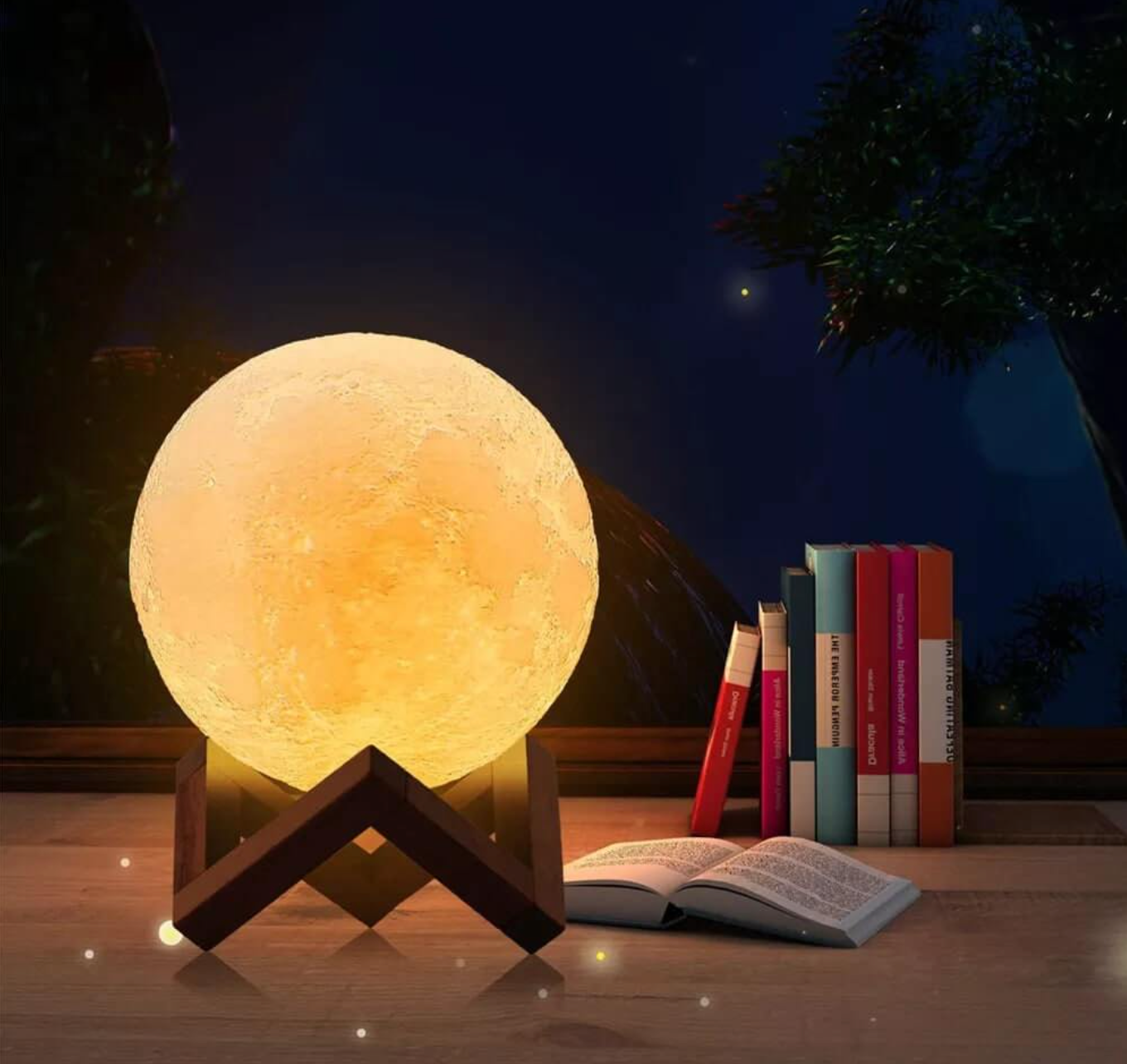 Rechargeable LED Moon Table Lamp with Wooden Stand