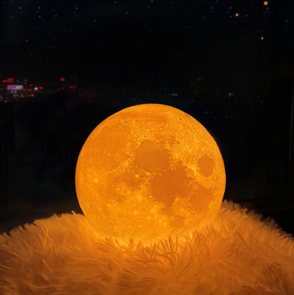 Rechargeable LED Moon Table Lamp with Wooden Stand