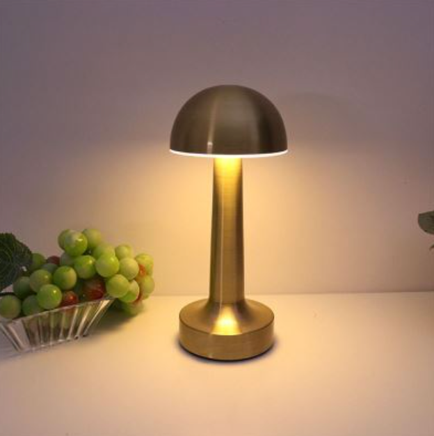 Rechargeable LED Table Lamp with Metal Mushroom Shade