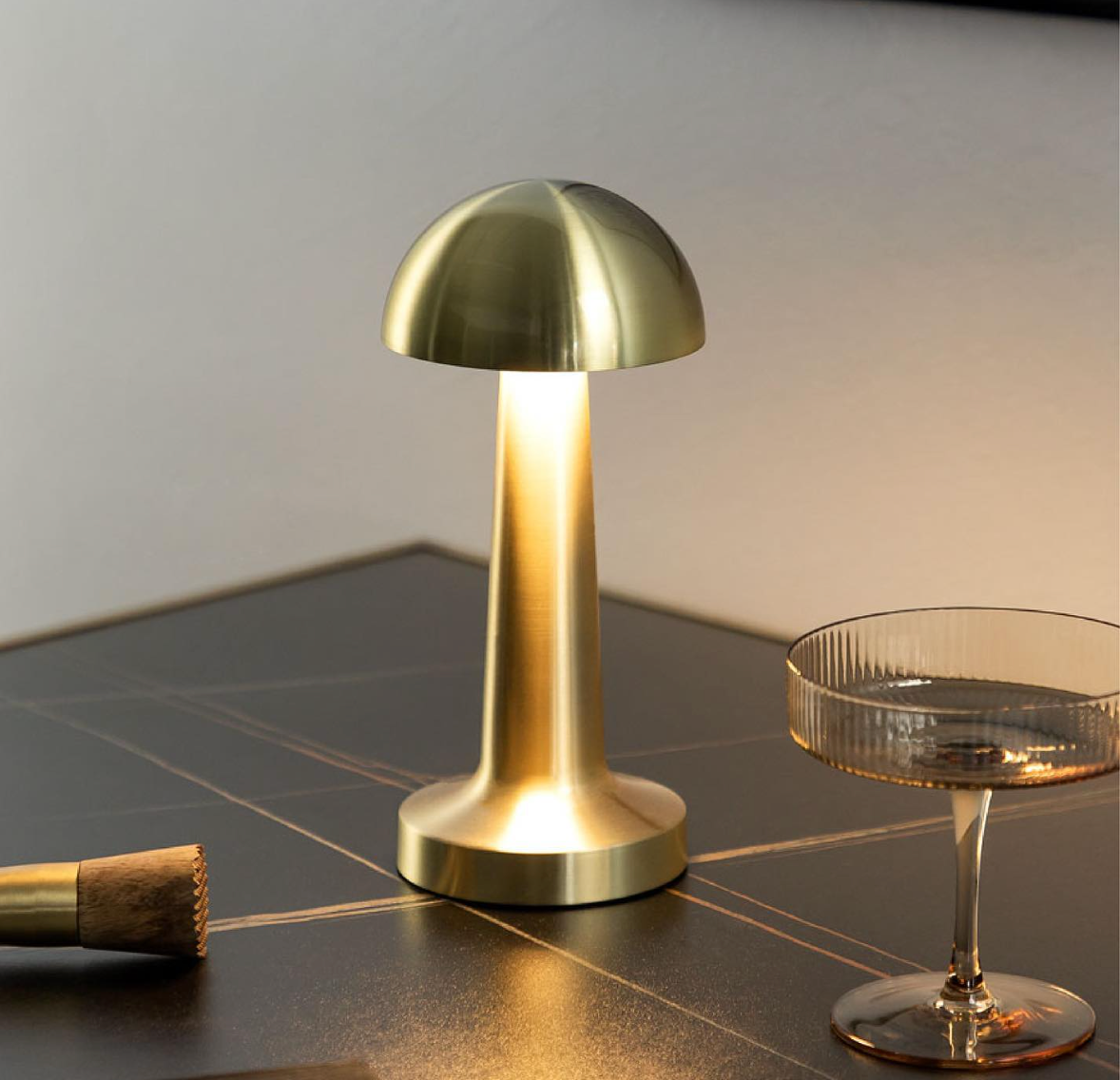 Rechargeable LED Table Lamp with Metal Mushroom Shade