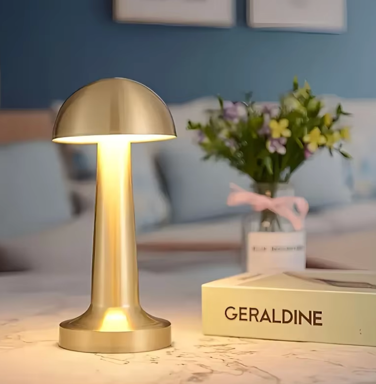 Rechargeable LED Table Lamp with Metal Mushroom Shade