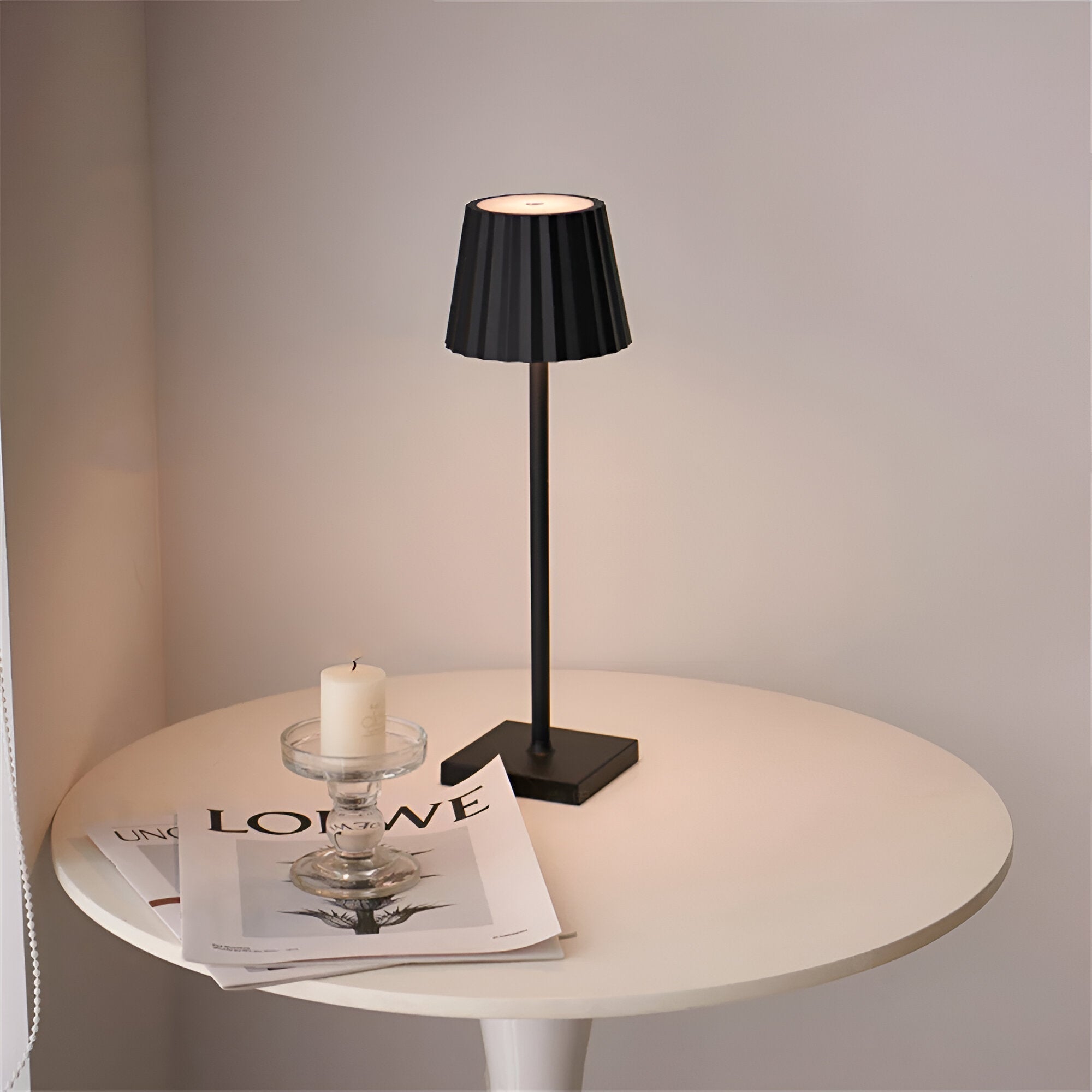 Rechargeable LED Table Lamp with Pleated Shade