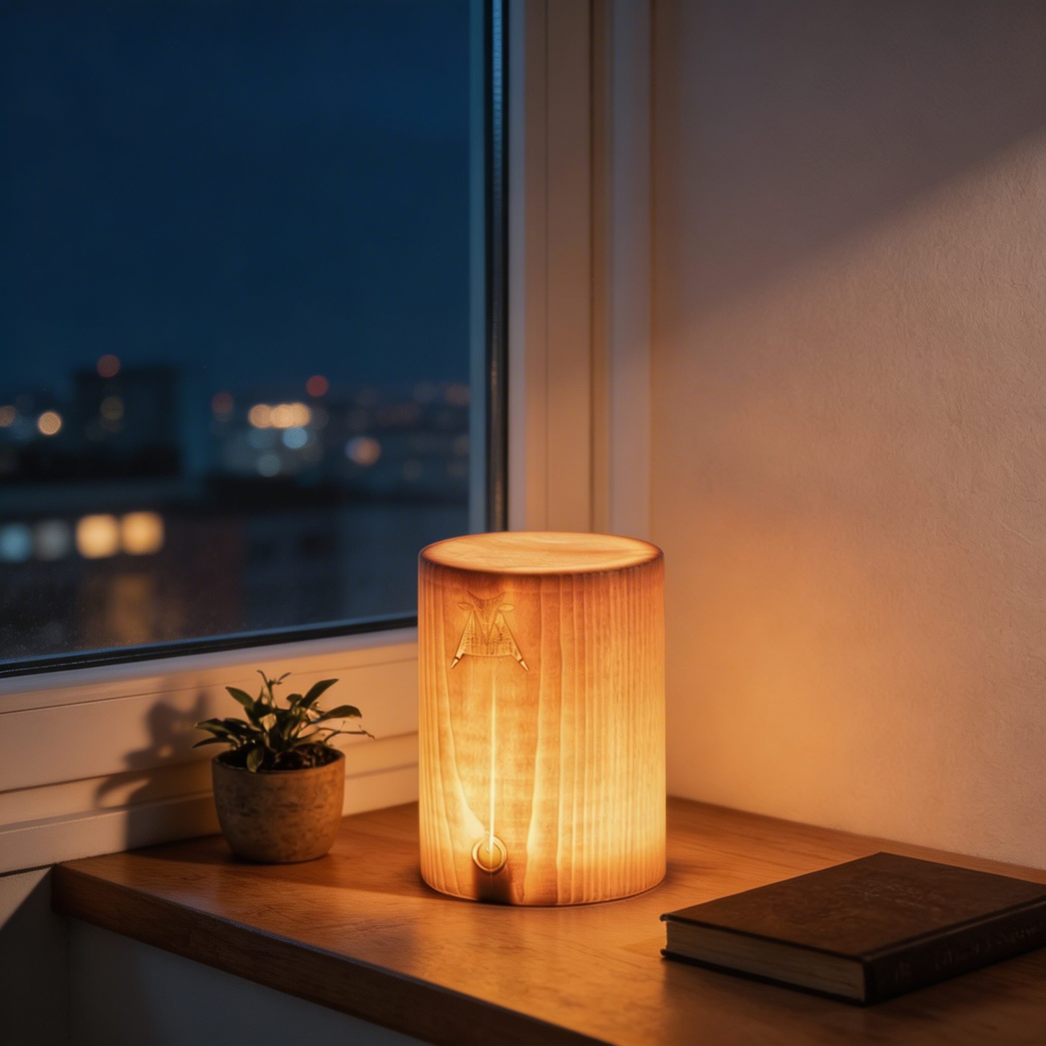 Rechargeable Table Lamp with Wood Shade and Integrated LED