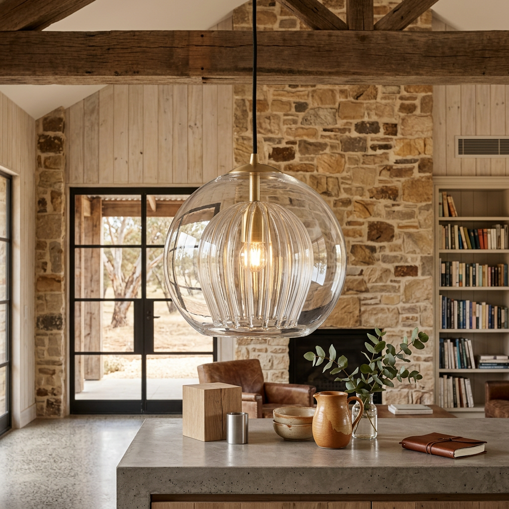 Clear Amber Glass Globe Pendant Light Hanging Ceiling Light