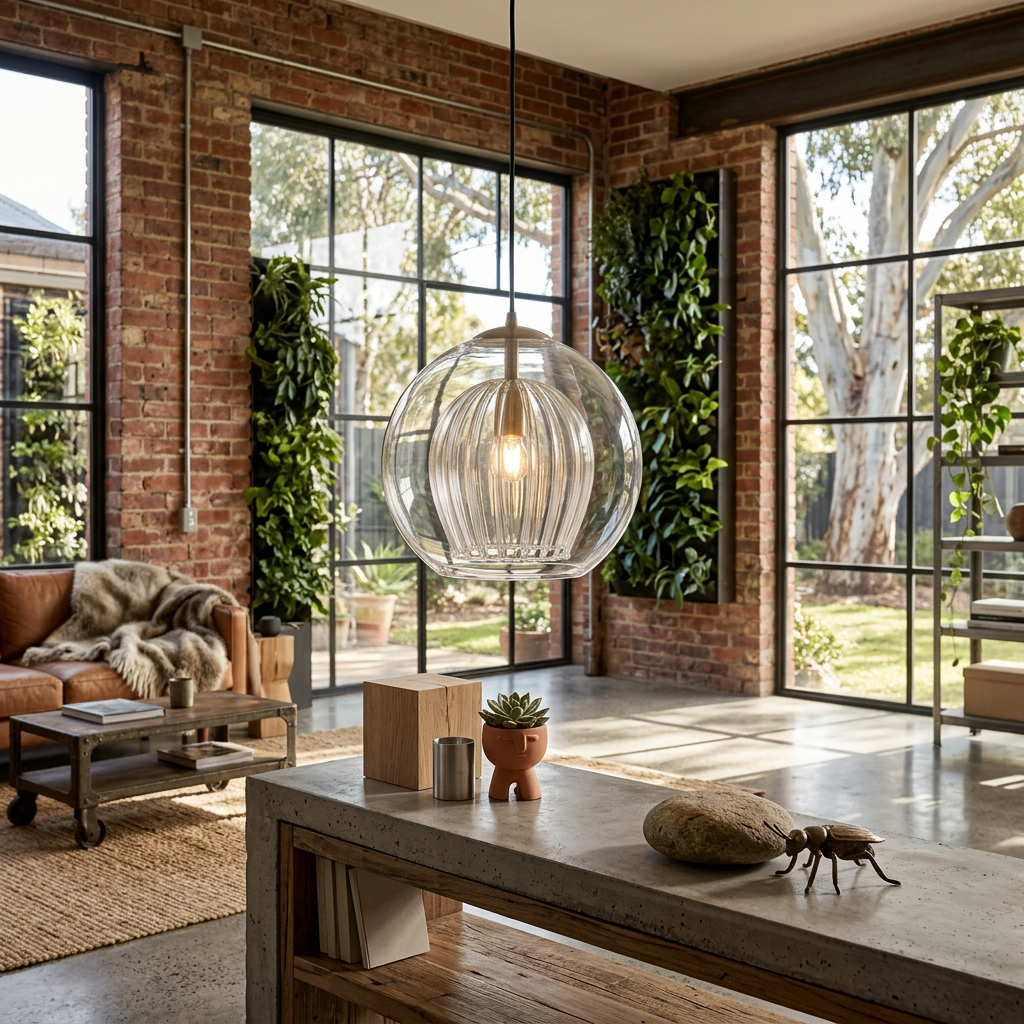Clear Amber Glass Globe Pendant Light Hanging Ceiling Light