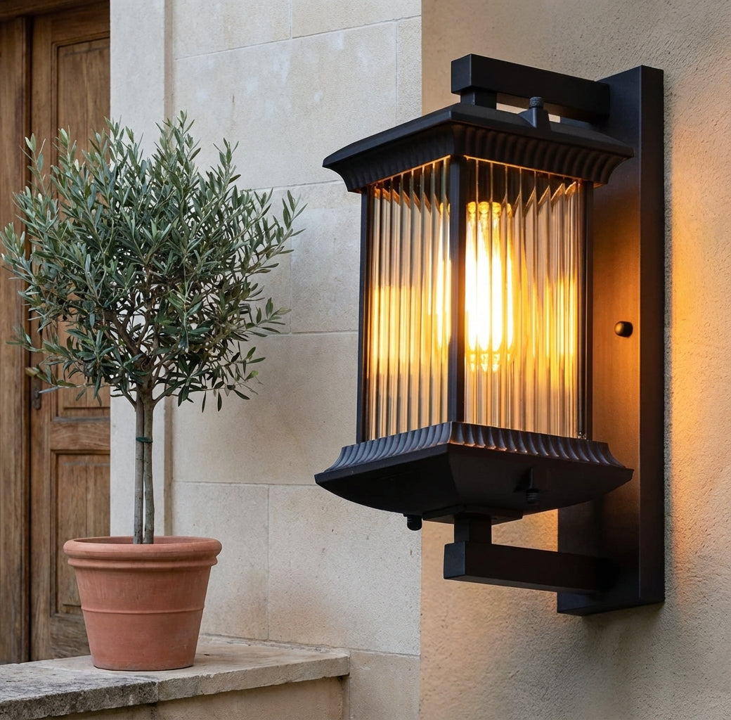 Ribbed Glass Outdoor Lantern Wall Light