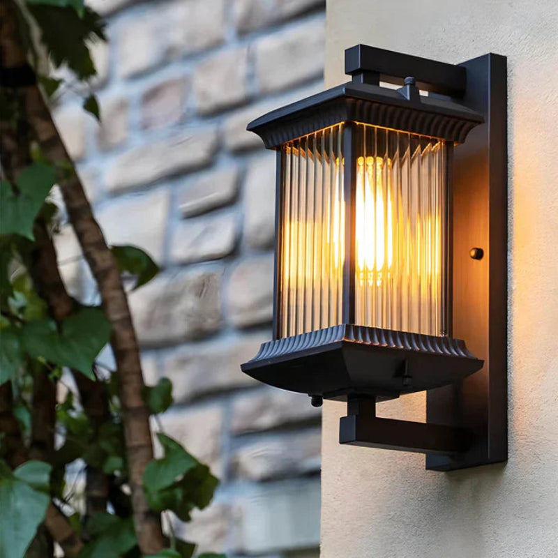 Ribbed Glass Outdoor Lantern Wall Light