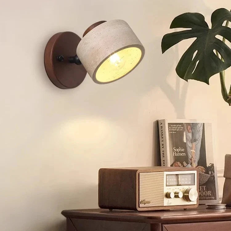 Wall Light Travertine Stone Wood Reading Study Bedside Bedroom Living Room