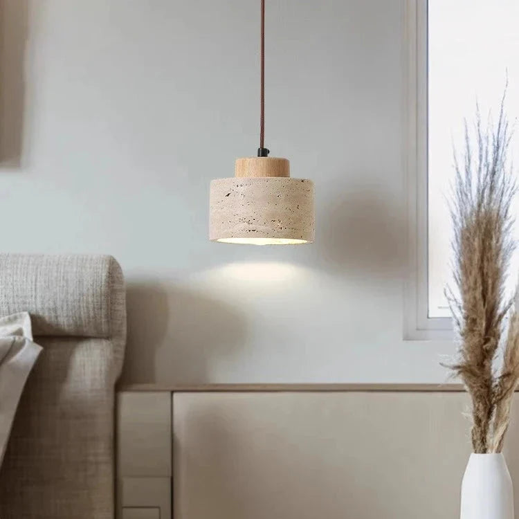 Pendant Light Travertine Stone Wood Minimalist Bedside Dining Room Bedroom