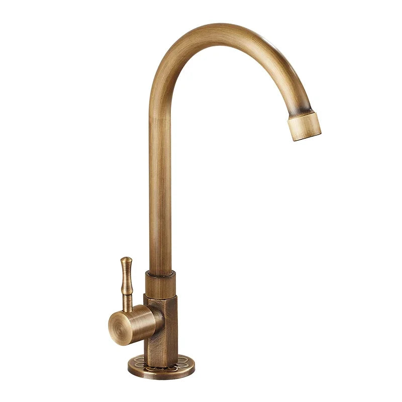Kitchen Mixer Tap Swan Neck Brass Vintage Single Hole Ceramic Valve Tall Spout