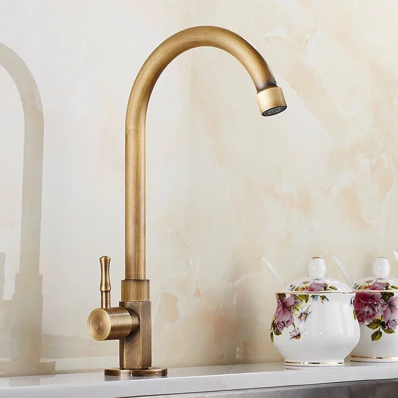 Kitchen Mixer Tap Swan Neck Brass Vintage Single Hole Ceramic Valve Tall Spout