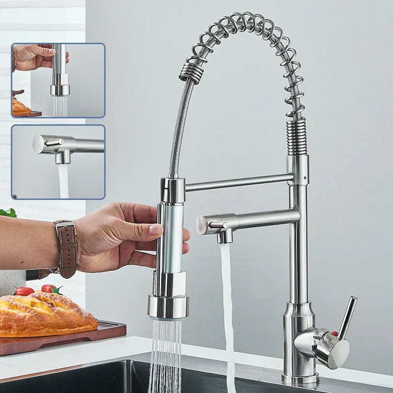 Kitchen Mixer Tap Pull Out Sprayer Spring Neck 360 Swivel Sink Mixer