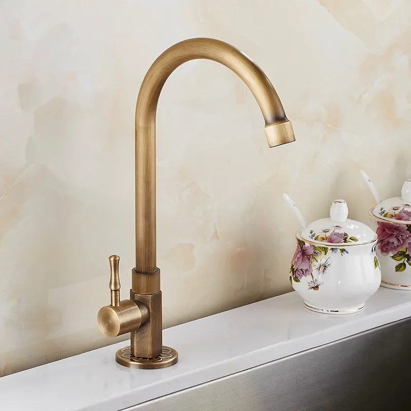 Kitchen Mixer Tap Swan Neck Brass Vintage Single Hole Ceramic Valve Tall Spout