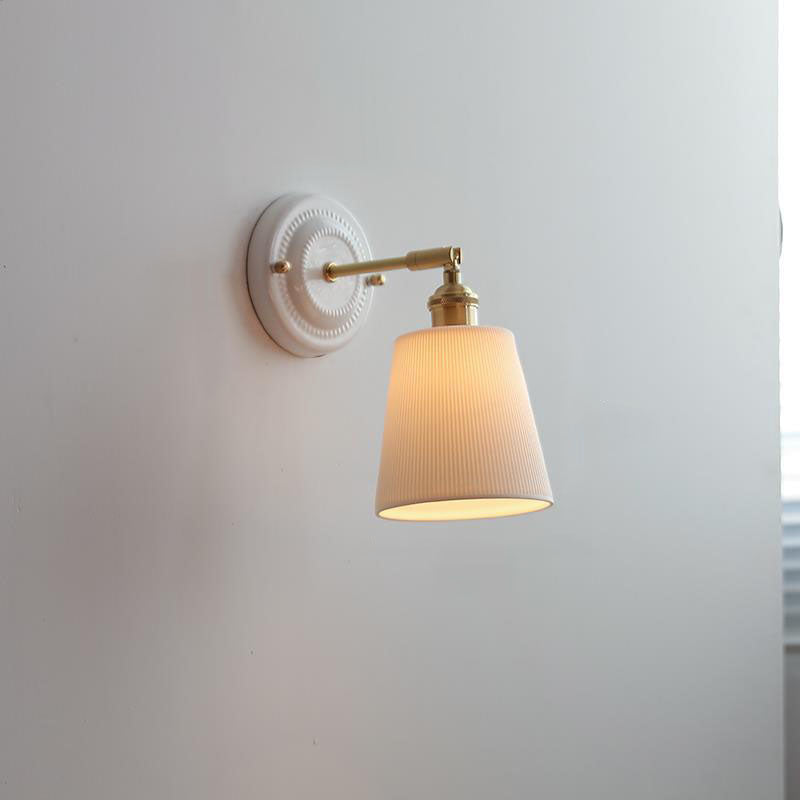Wall Light Sconce Ceramic Brass Round Vintage Traditional Living Room Bedroom Hallway