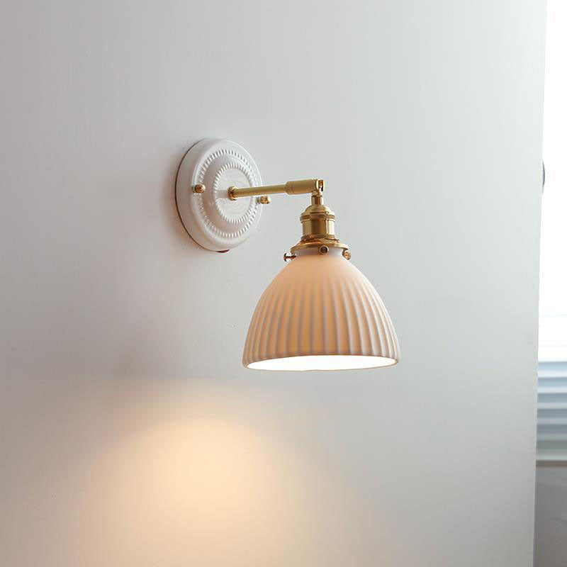 Wall Light Sconce Ceramic Brass Round Vintage Traditional Living Room Bedroom Hallway