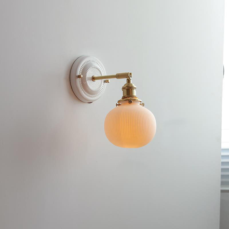 Wall Light Sconce Ceramic Brass Round Vintage Traditional Living Room Bedroom Hallway