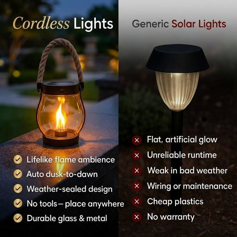 Solar Lantern Outdoor LED Flickering Flame Effect Rope Handle Dusk to Dawn Garden Patio Path
