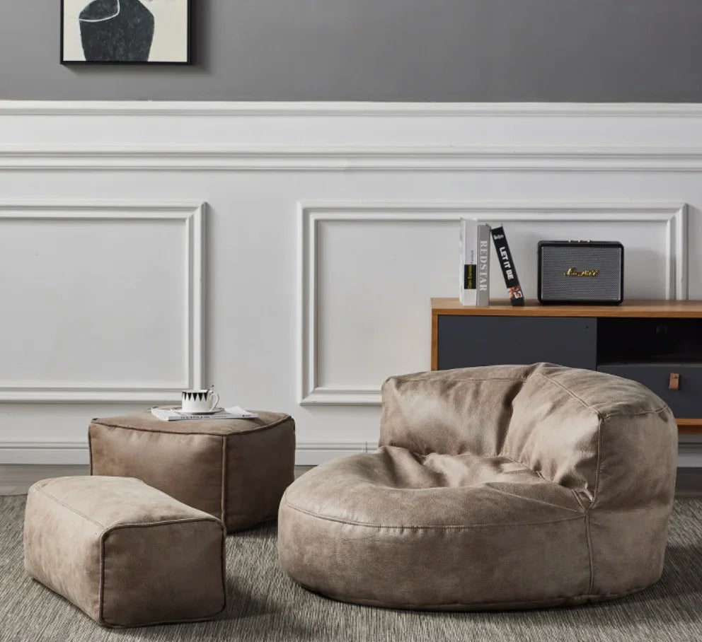 Bean Bag Sofa Cover Ergonomic Lounge Seat with Matching Stools