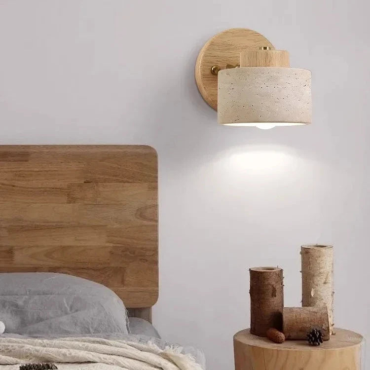 Wall Light Travertine Stone Wood Reading Study Bedside Bedroom Living Room