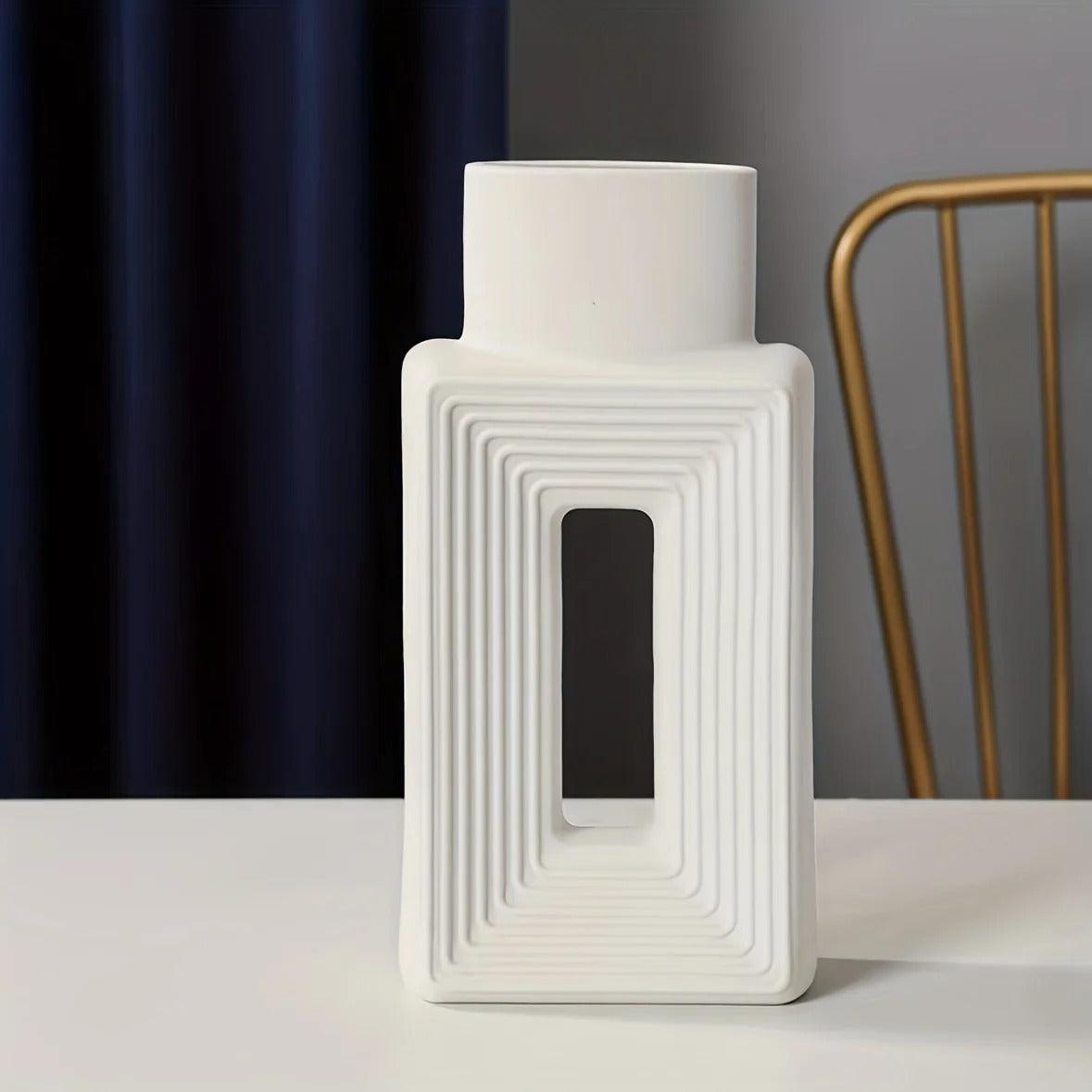 Square Ceramic Vase with Cutout Design