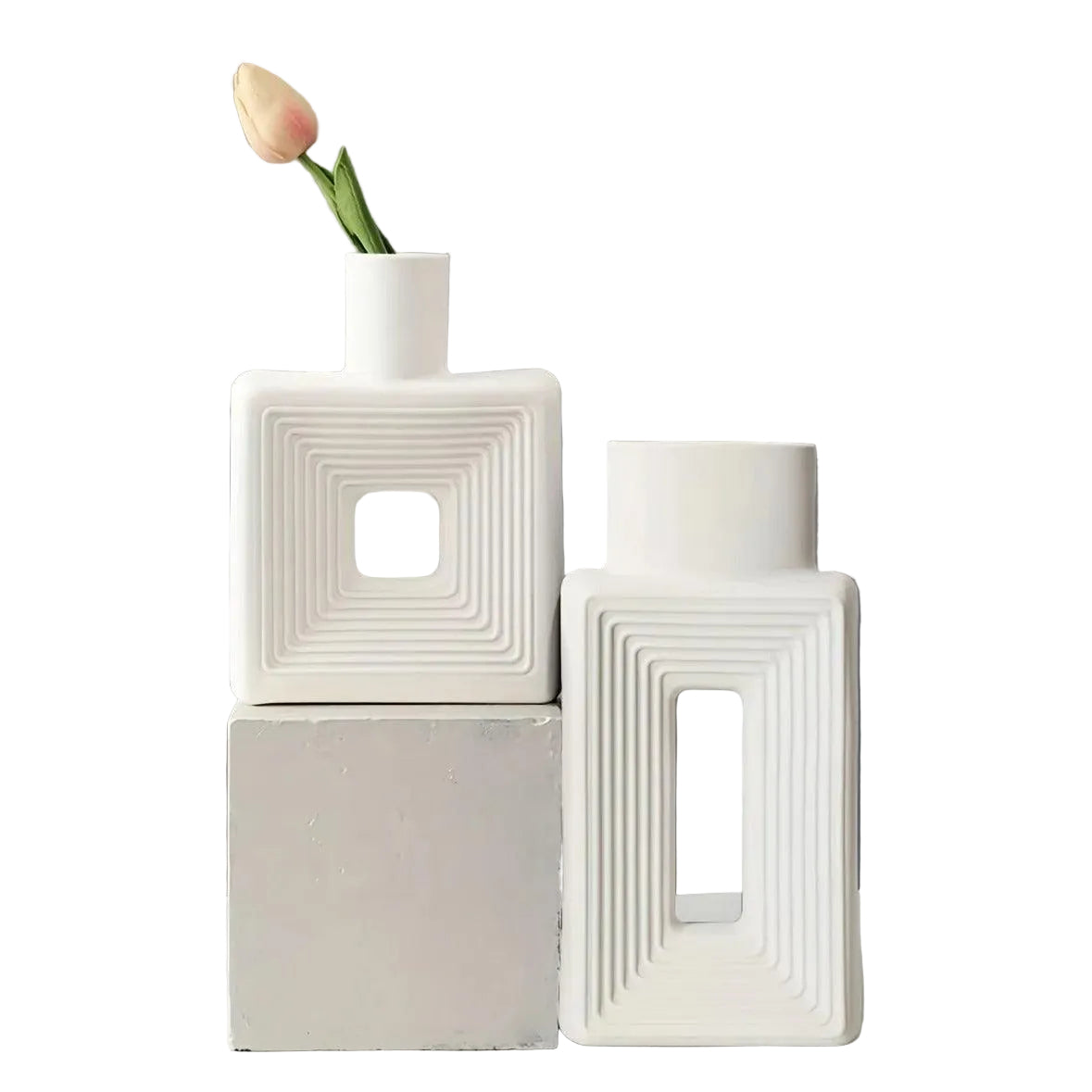 Square Ceramic Vase with Cutout Design