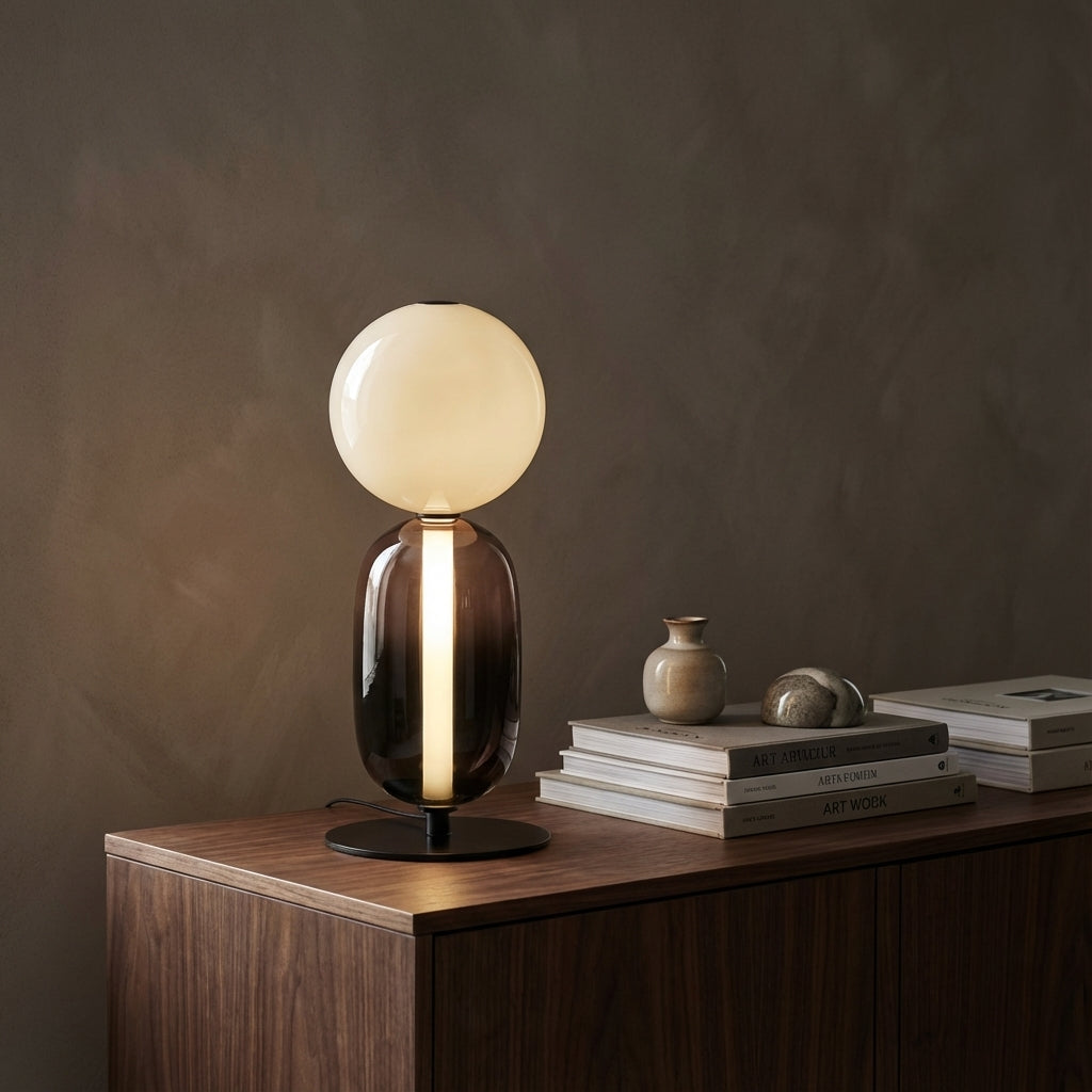 Table Lamp with Frosted Glass Globe and Smoked Glass Base
