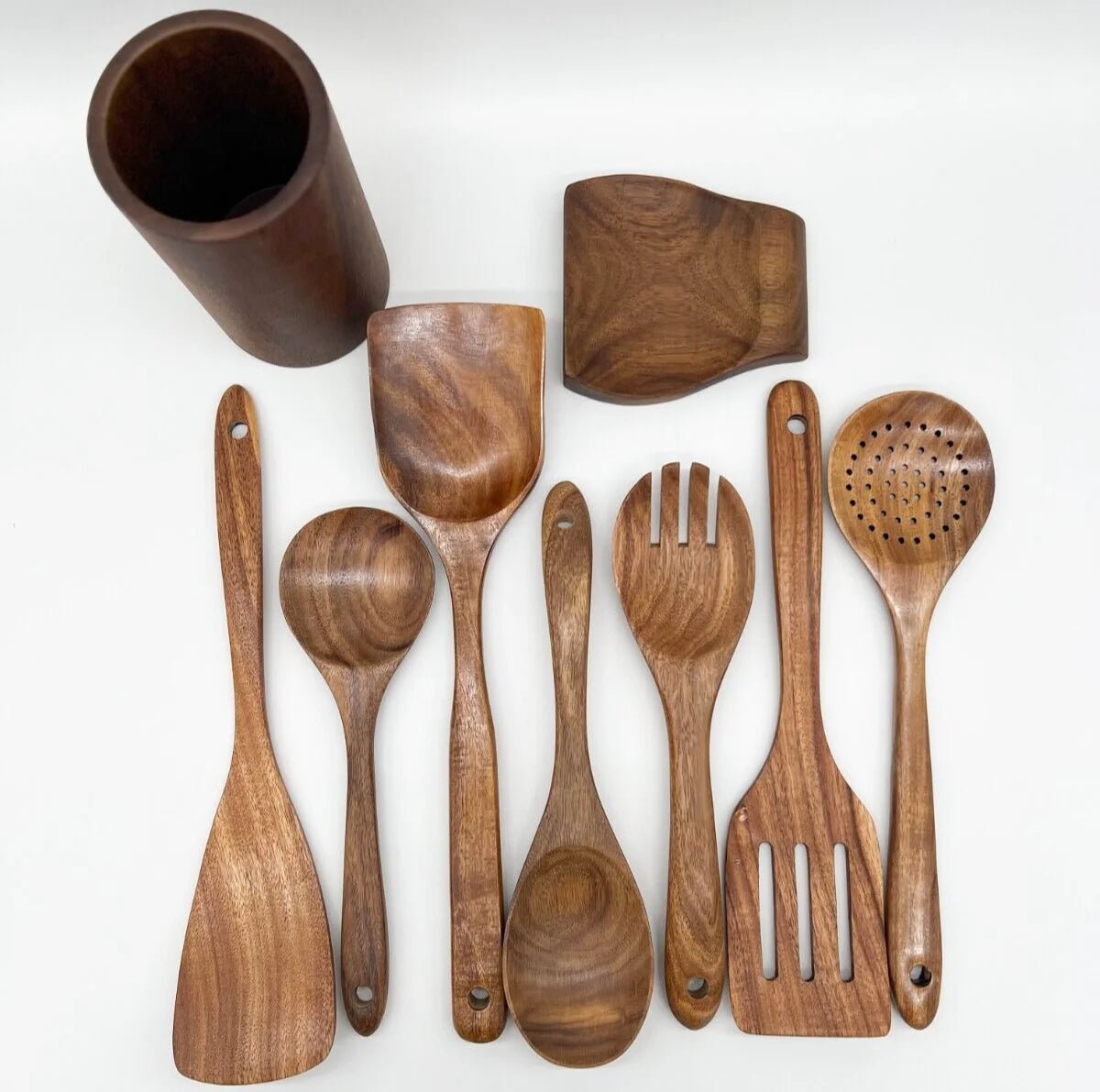 Teak Wood Kitchen Utensil Set with Cooking Spoons & Spatulas