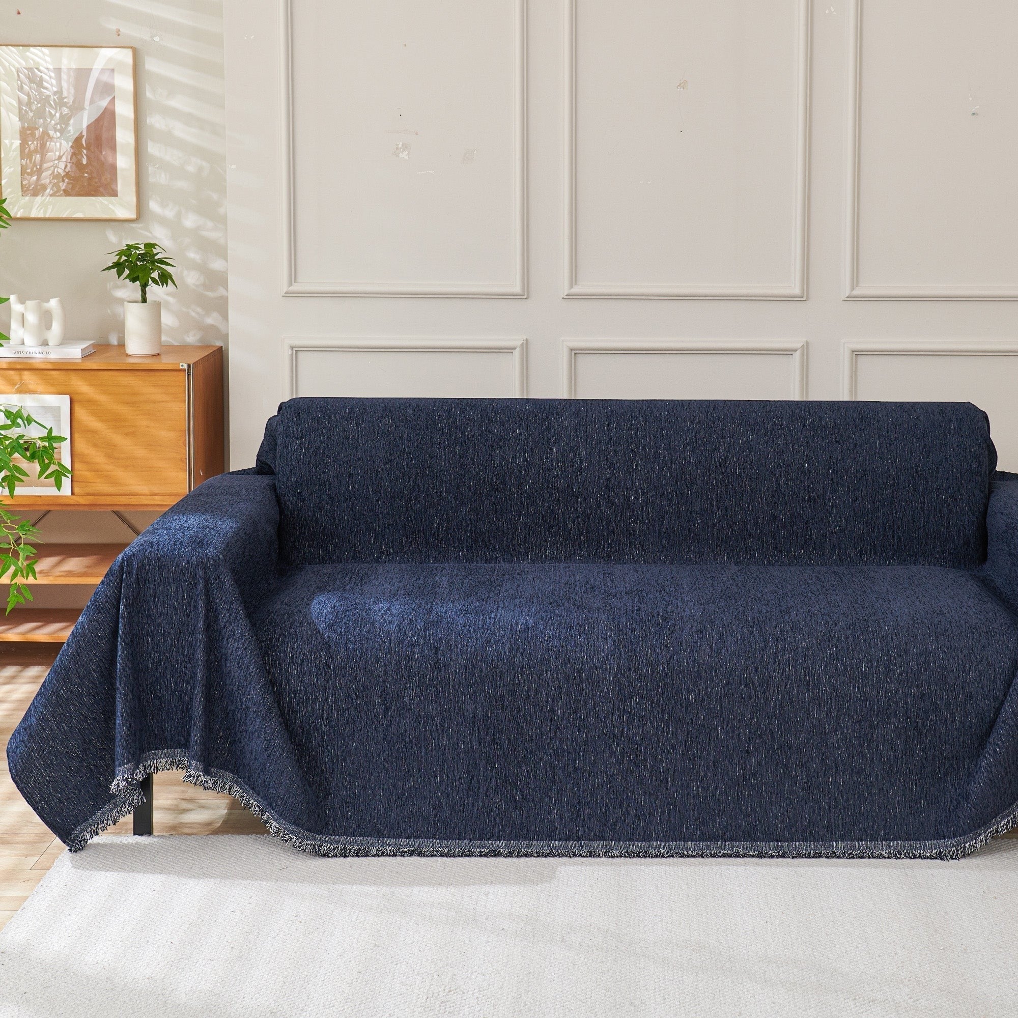 Textured Sofa Cover with Fringed Edges