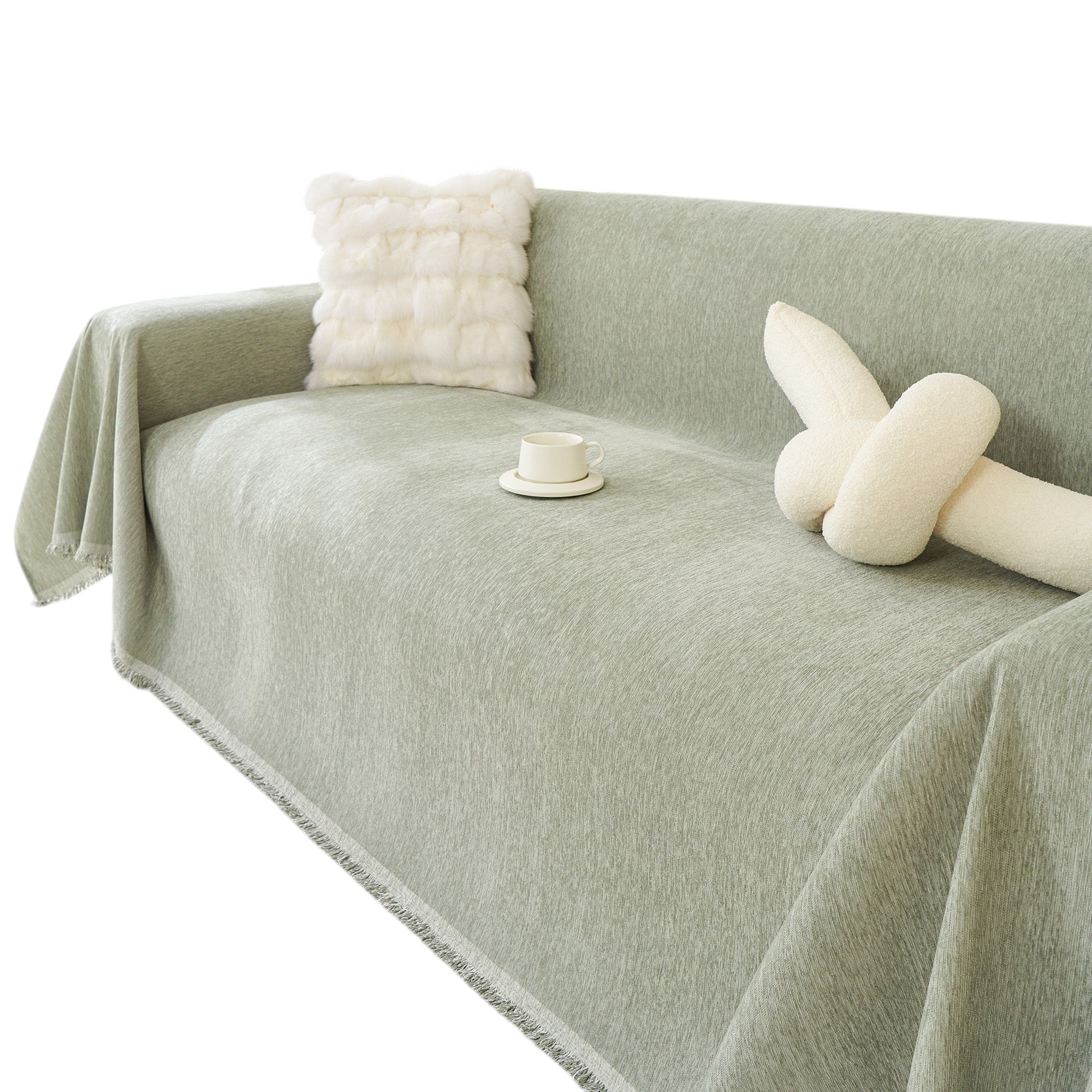 Textured Sofa Cover with Fringed Edges