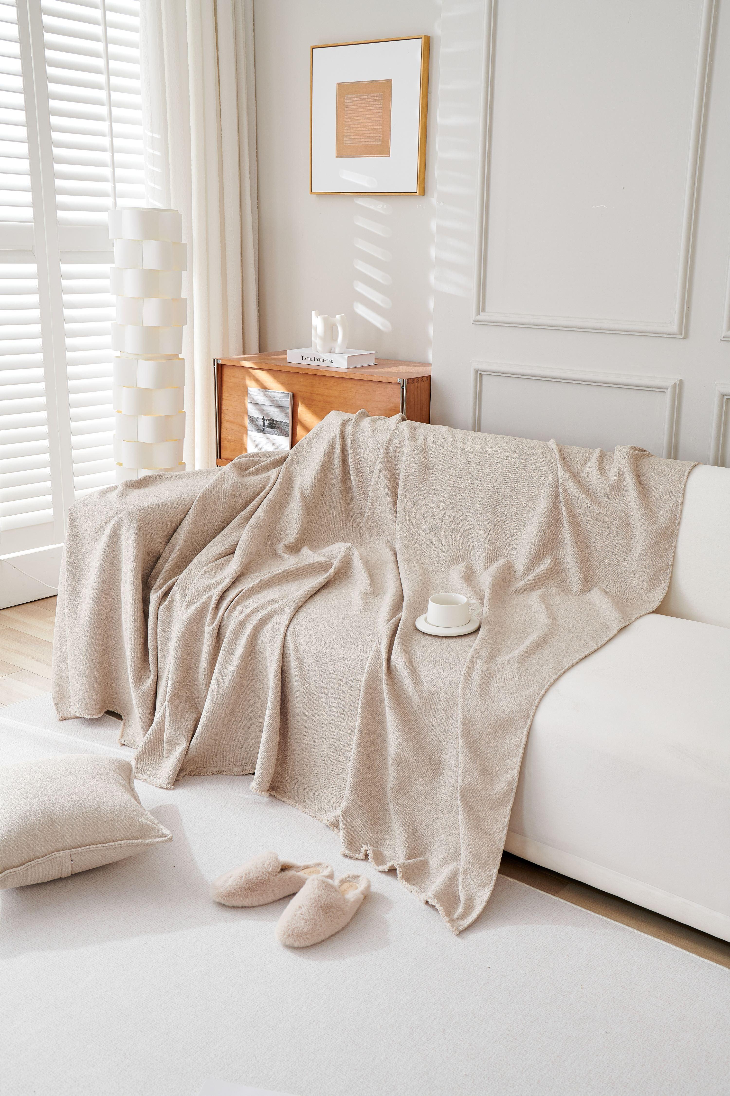 Textured Throw Blanket with Fringed Edges