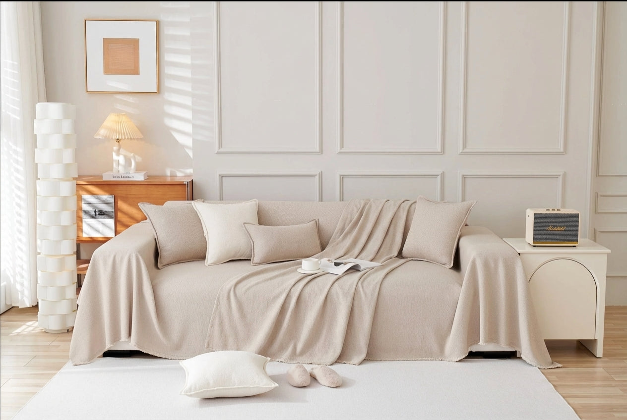 Textured Throw Blanket with Fringed Edges