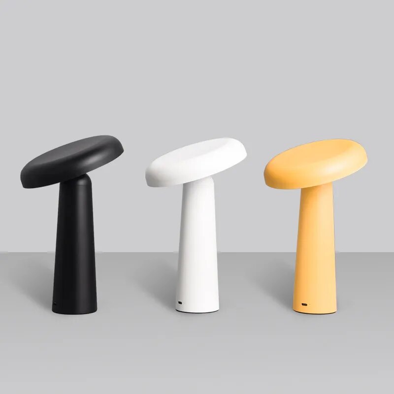Cordless Mushroom Table Lamp Rechargeable LED Touch Dimmable Tilted Shade Bedside Desk Light