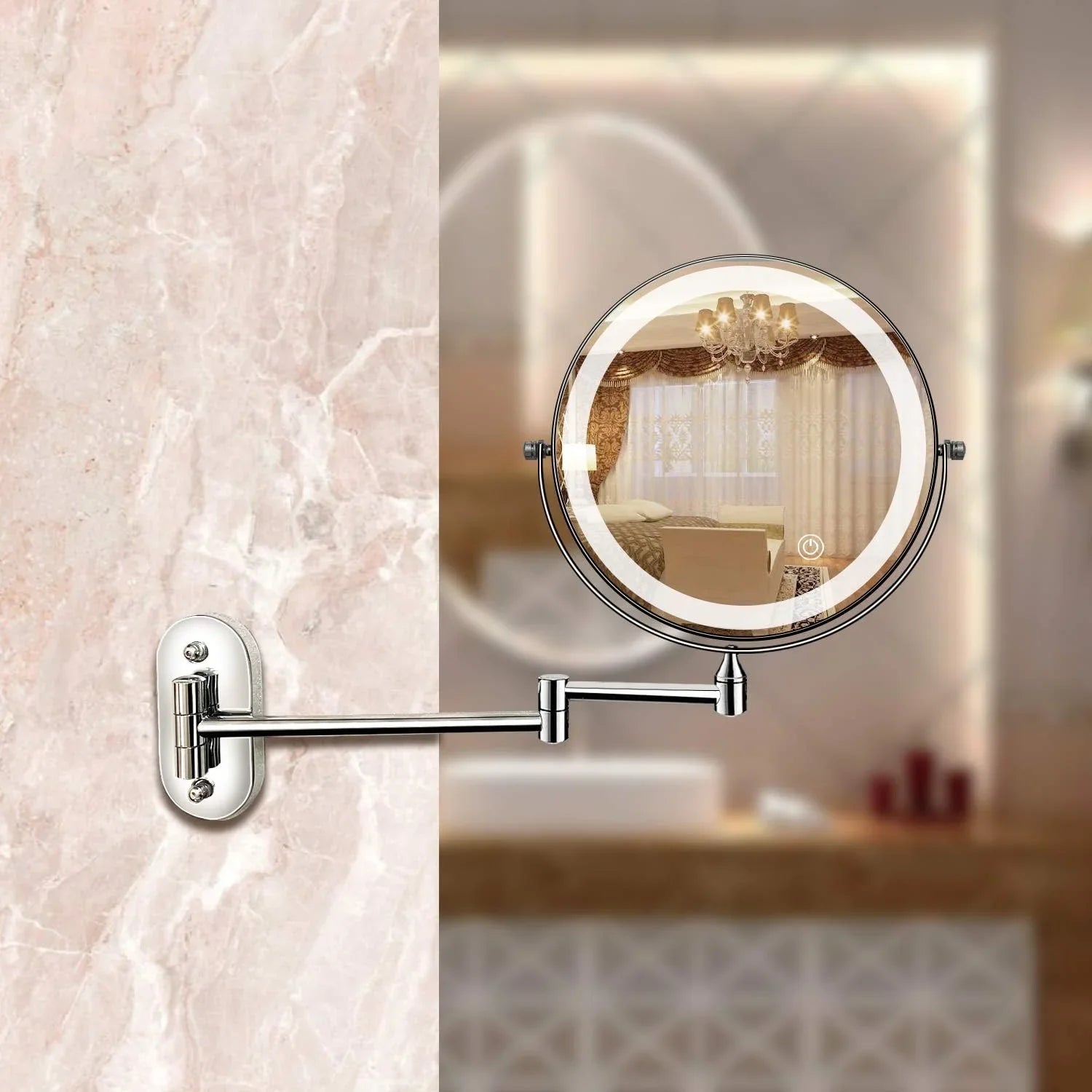 Vanity Mirror with LED Lights and Extendable Arm