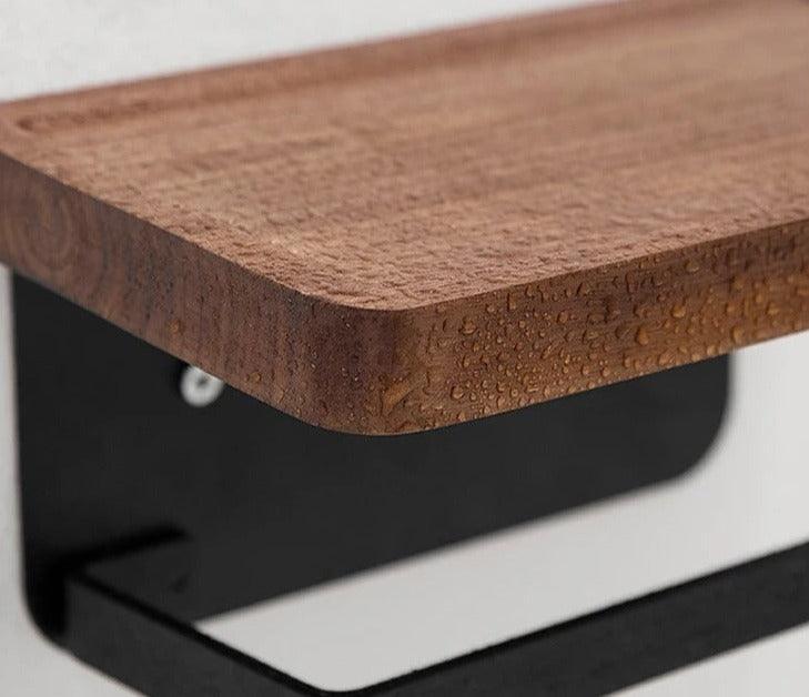 Wall Mounted Toilet Paper Holder with Wood Shelf
