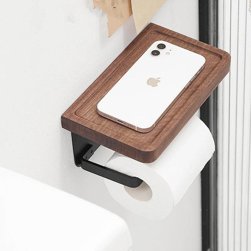 Wall Mounted Toilet Paper Holder with Wood Shelf