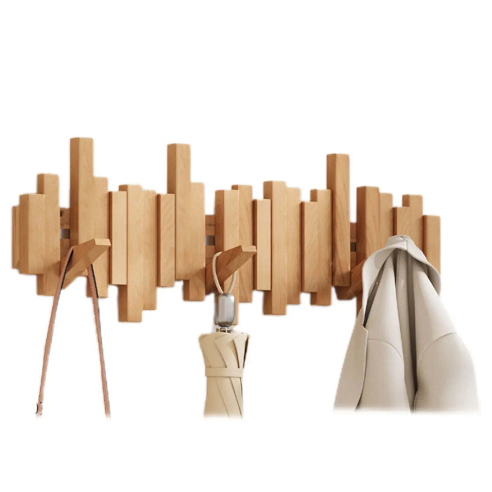 Wall Mounted Multi Hook Wooden Rack