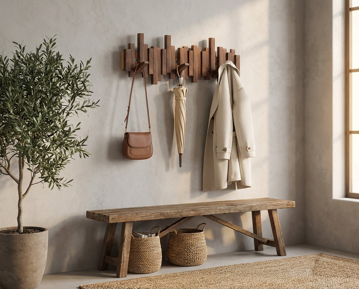 Wall Mounted Multi Hook Wooden Rack