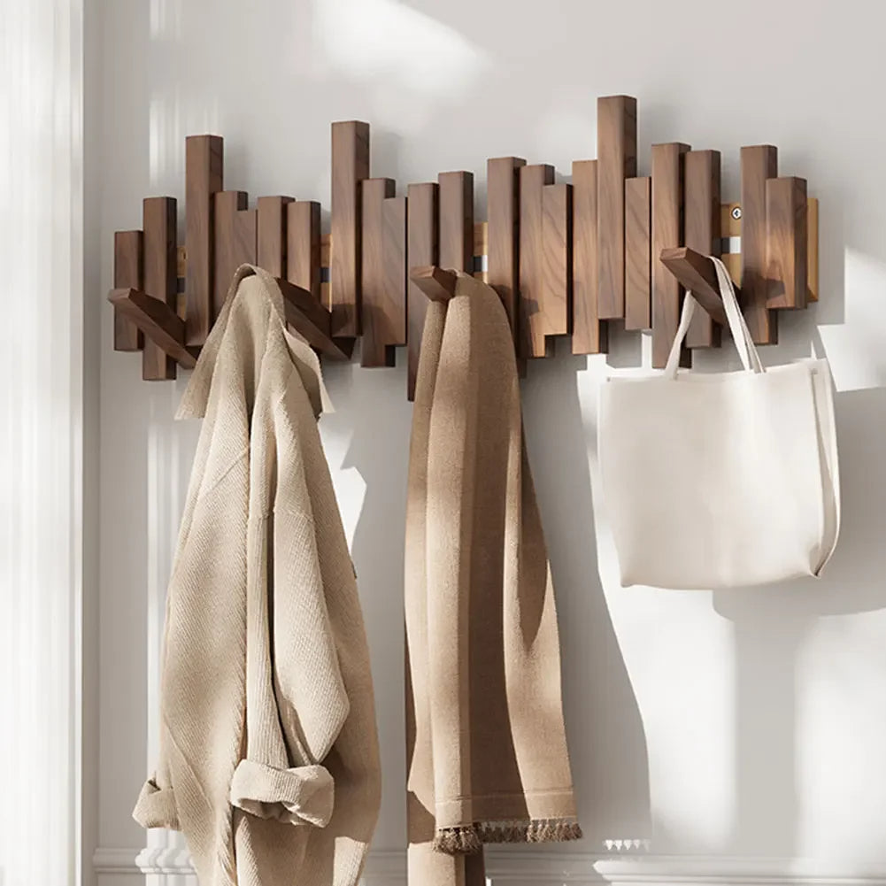 Wall Mounted Multi Hook Wooden Rack