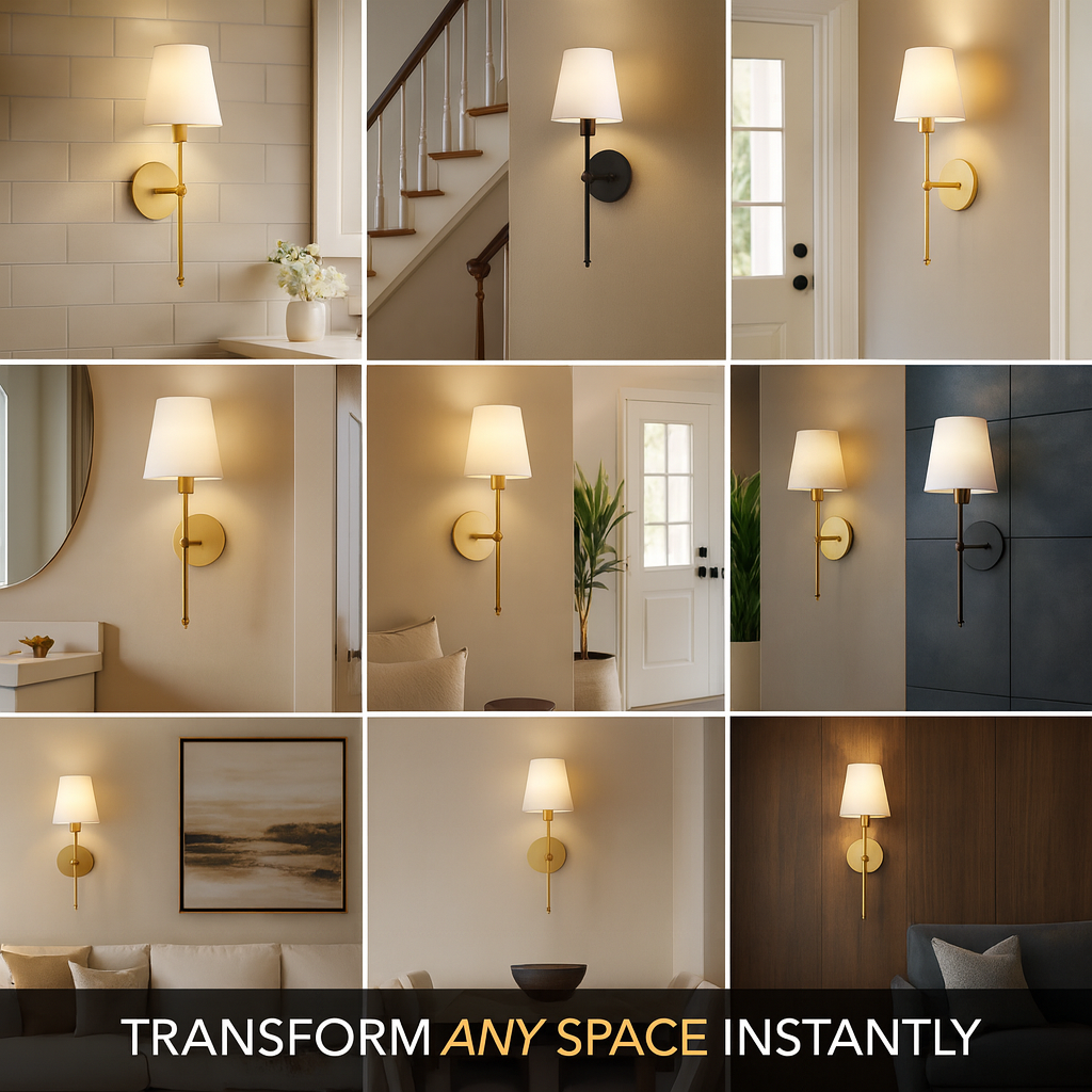 Wireless Wall Sconce Set of 2 No Drill Adhesive Mount Rechargeable LED Bulb Remote Dimmable Living Room