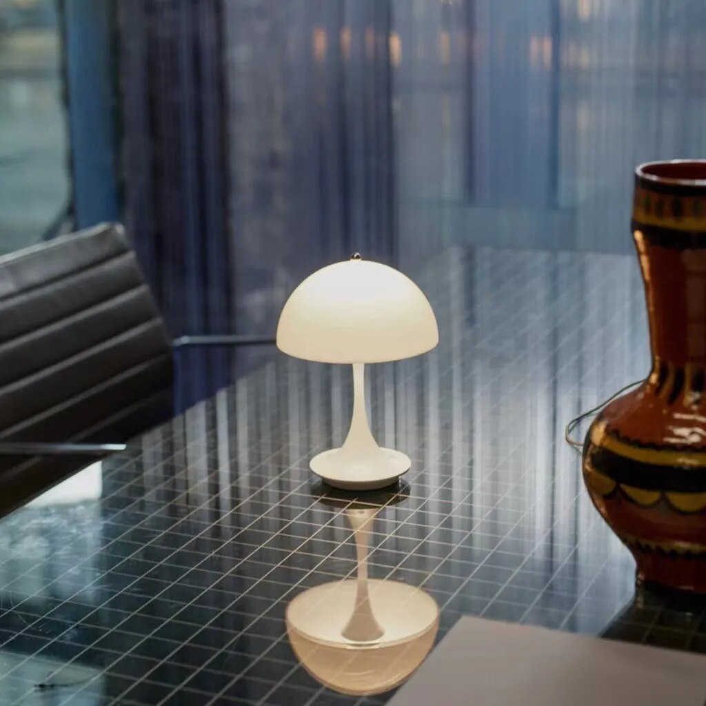 Mushroom Table Lamp Cordless Acrylic Dome Shade Portable LED Rechargeable Touch Dimmable Bedside Shelf