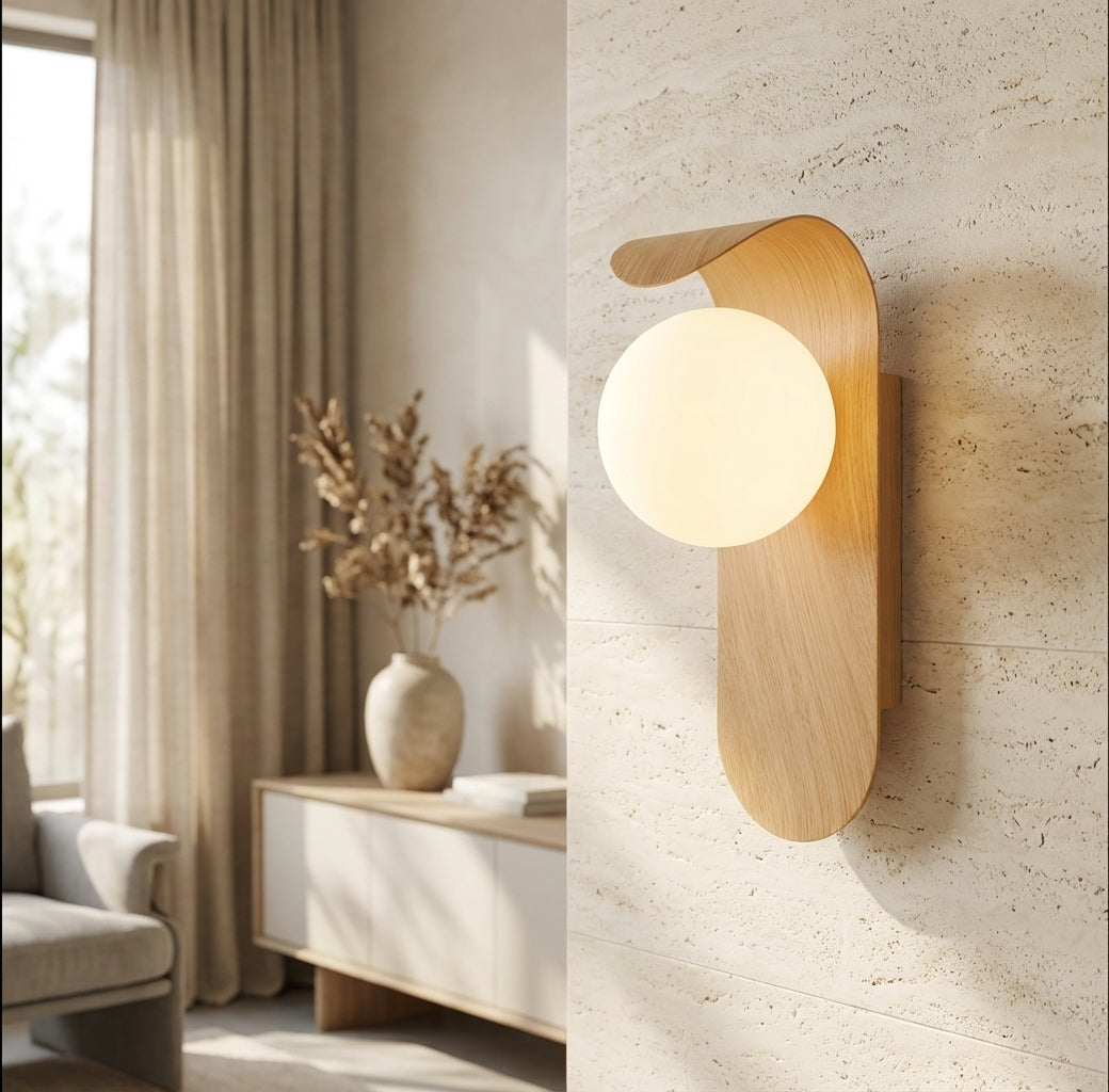 Wood Wall Sconce with Opal Glass Globe