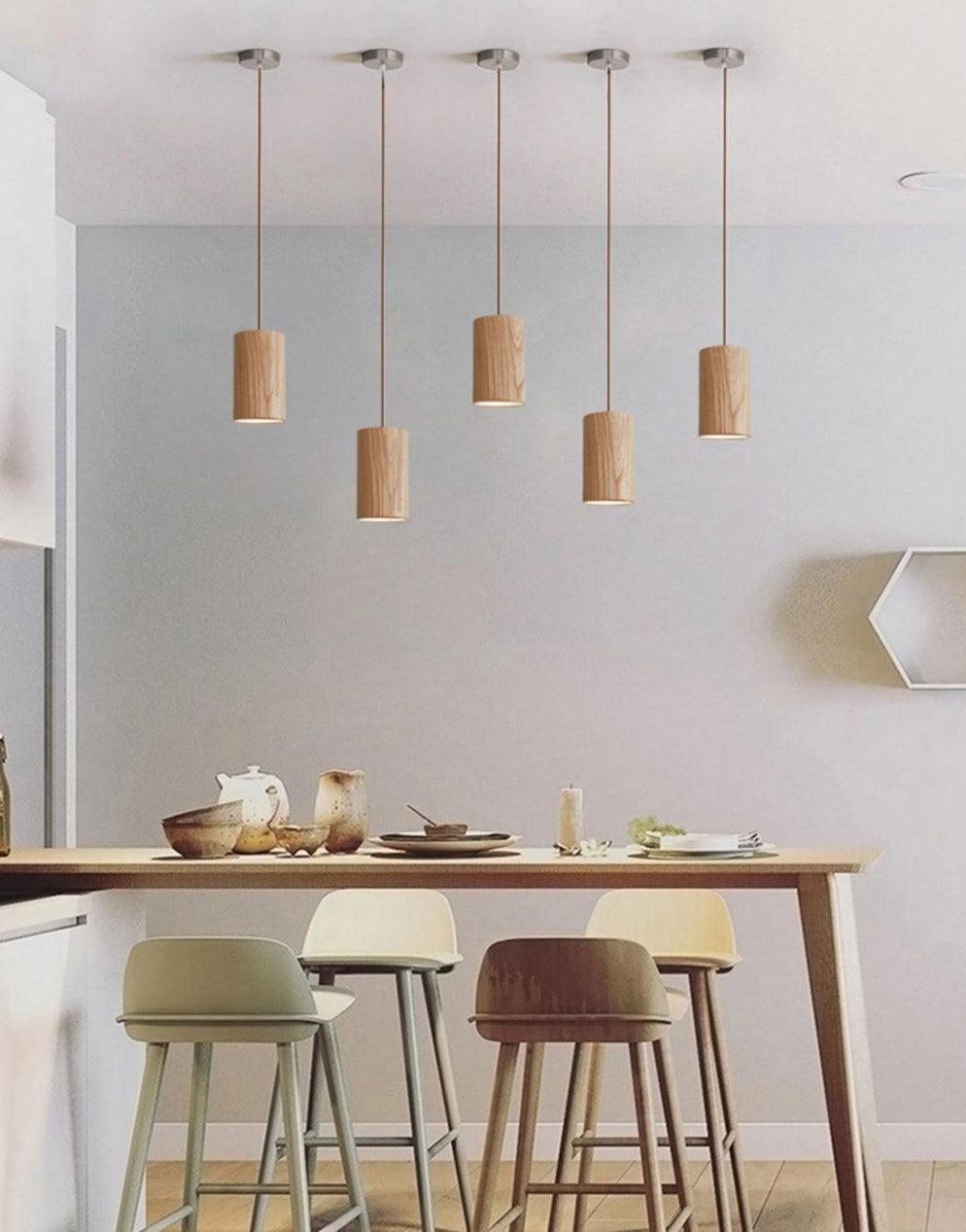 Wooden Pendant Light with Solid Wood Shade