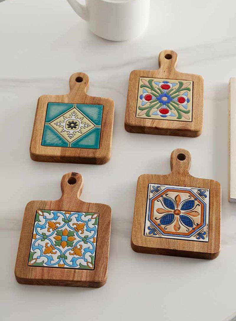 Wooden Trivet with Ceramic Tile Insert