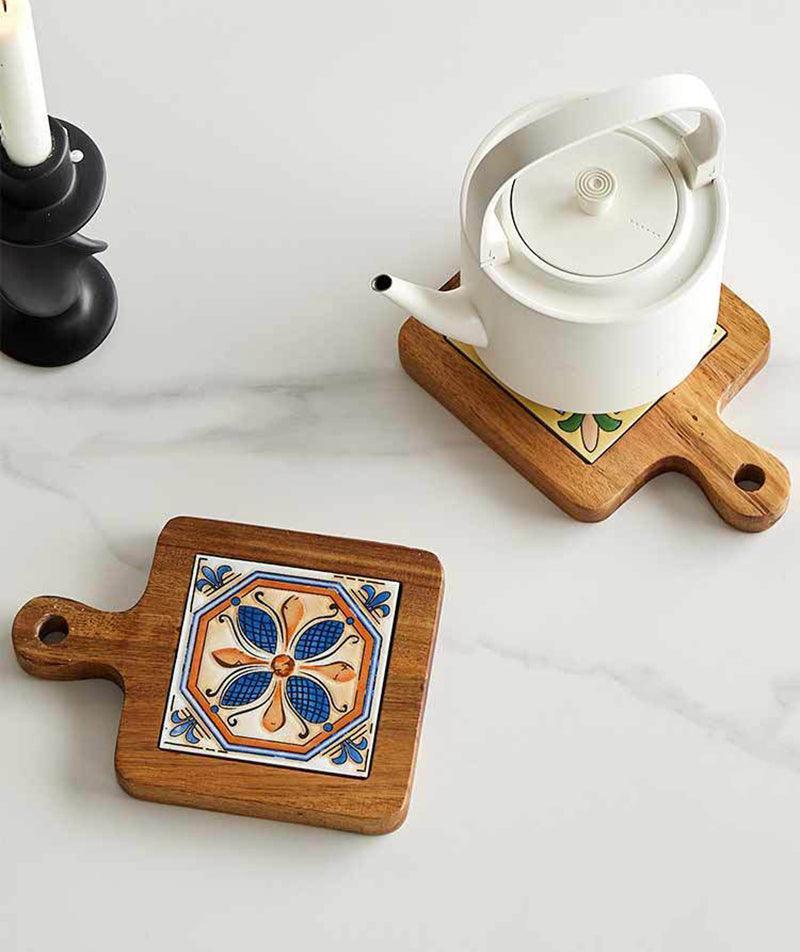 Wooden Trivet with Ceramic Tile Insert