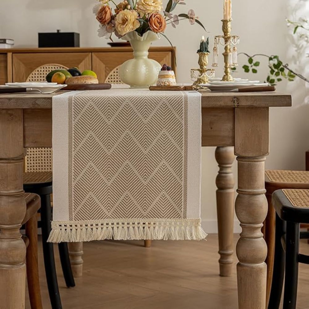 Table Runner Woven Zigzag Fringed Scandinavian Dining Table Sideboard Coffee Table