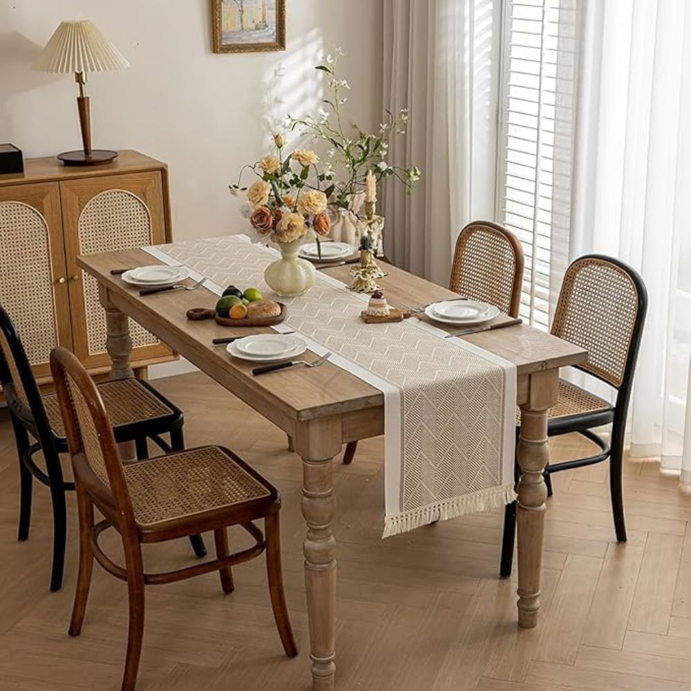Table Runner Woven Zigzag Fringed Scandinavian Dining Table Sideboard Coffee Table