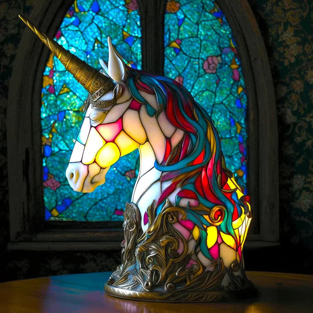 Animal Lamp Stained Glass Style Decorative Table Light Bedroom Living Room Desk
