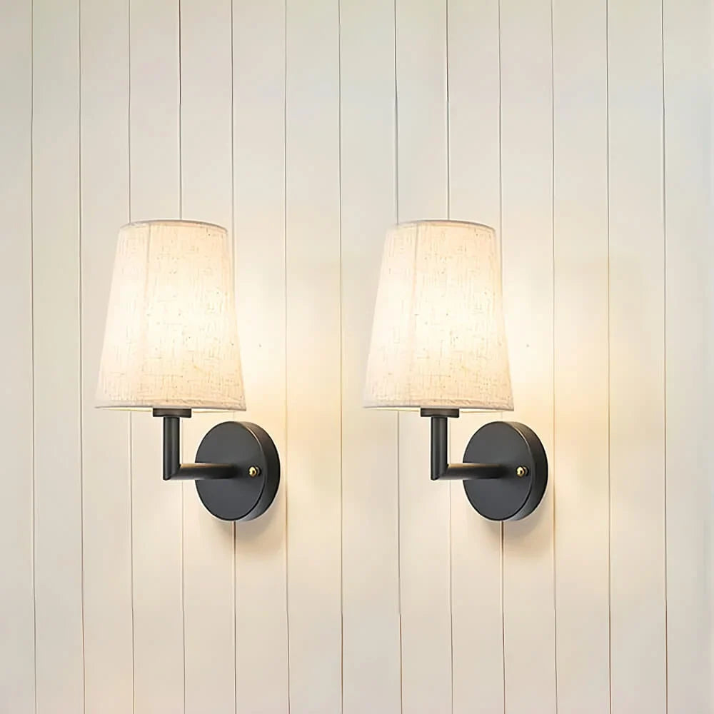 Battery Wall Sconce Set of 2 Rechargeable Remote 3 Colour Light Dimmable Fabric Lampshade Living Room