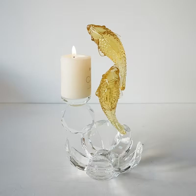 Candle Holder with Sculpted Fish Figures